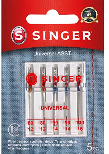 Singer Machine Needles Aguja para máquina de Coser, Acero, Tamaños 11/14/16 5/Paquete, 5 Count, 5