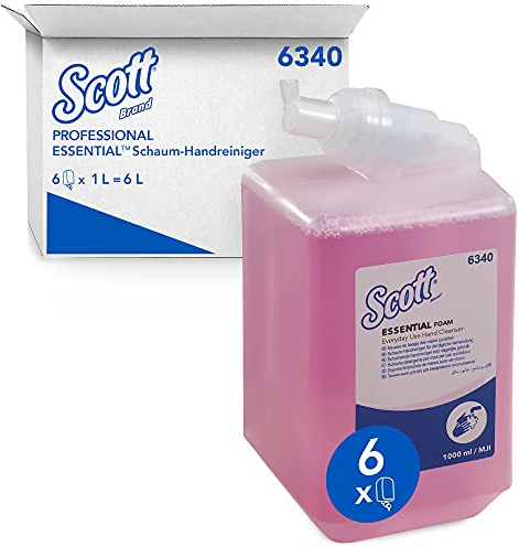 Scott Essential Schaum-Seife 6340, parfümierte Handseife, Kassetten rosafarbener Handreiniger für die tägliche Verwendung und eine gründliche Handreinigung, 6 x 1 Liter