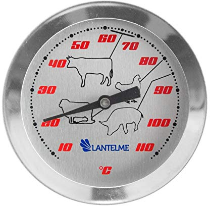 Lantelme Fleisch Einstichthermometer mit 12cm Sonde aus Edelstahl Temperatur 10°C bis 110°C | Analog Thermometer für Kerntemperaturmessung von Steak Wild Geflügel Fisch beim Grill Braten Kochen