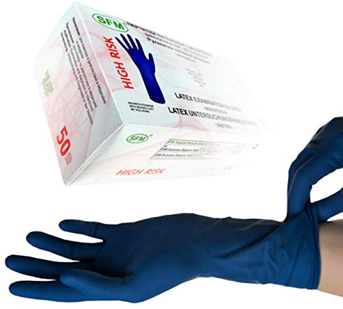 SFM ® HIGH RISK Latex : S, M, L, XL LANG&STARK 13g blau puderfrei volltexturiert Einweghandschuhe Einmalhandschuhe Untersuchungshandschuhe Latexhandschuhe S (50)