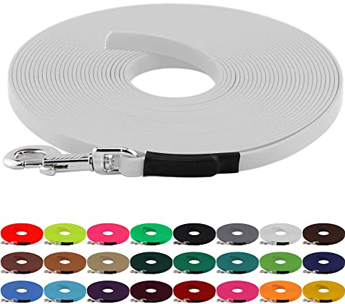 LENNIE BioThane Schleppleine, 19mm, Hunde ab 35kg, 2m lang, ohne Handschlaufe, Weiß, genäht