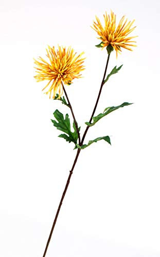 artplants.de Künstliche Chrysantheme, 2 Blüten, gelb - orange, 70cm, Ø 8-10cm - Chrysantheme künstlich - Kunstblume
