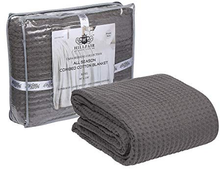 hillfair 100% ringgesponnene gekämmte Baumwolle Decke – Waffel – von, baumwolle, grau, Twin