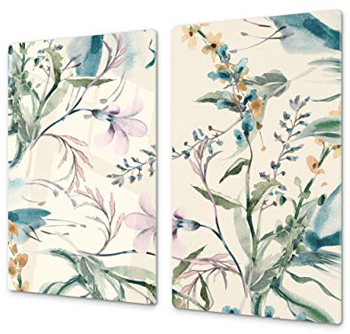 Planche de cuisine en VERRE trempé – Planche à découper en verre – Couvre-plaques de cuisson – UNE PIÈCE (60x52 cm) ou DEUX PIÈCES (30x52 cm chacune) ;D06 Série Fleurs : Dessin 11