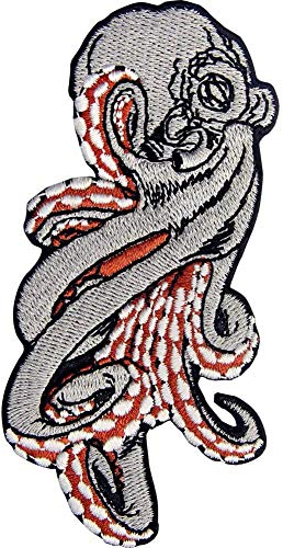 Aufnäher, bestickt, Design: Tintenfisch, zum Aufbügeln oder Aufnähen