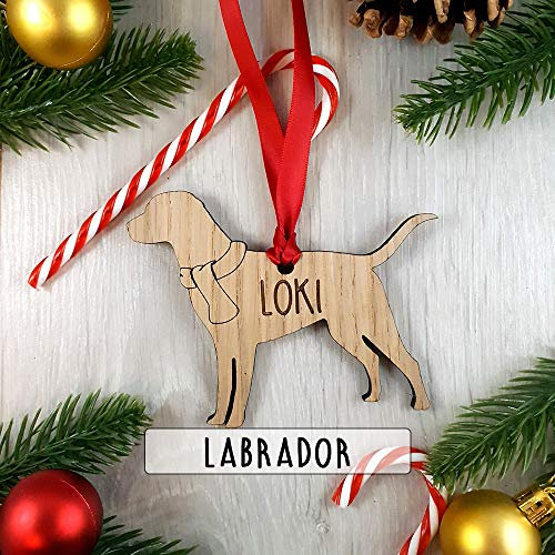 Personalised Labrador Wooden Dog Decoration - Sustainable Oak Tree Bauble