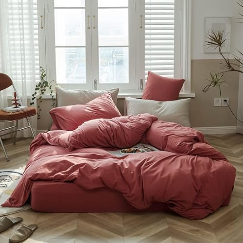 CoutureBridal Bettwäsche 220x240cm 3 Teilig Altrosa Uni Unifarben Mikrofaser Bettwäsche Set Elegant Romantisch Doppelbett Deckenbezug Bettbezug mit Reißverschluss und 2 Kissenbezug 80x80cm