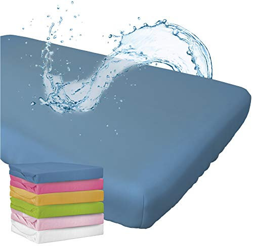 WhizProducts Spannbettlaken mit integriertem Matratzenschoner 70 x 140 cm (Blau) für Babybett