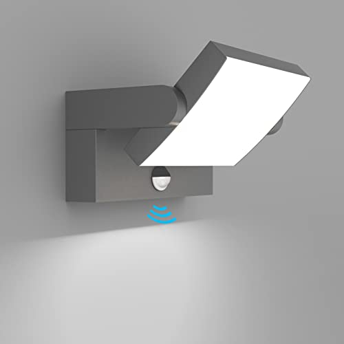 Klighten 24W LED Außenwandleuchte Außenlampe mit Bewegungsmelder IP65 Wandleuchte Innen Außen Wandlampe mit Schwenkbar Panel, Aussenleuchte für Garten Korridor, Dunkelgrau, Kaltes Weiß 6000K