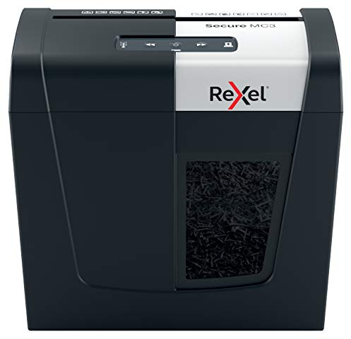 Rexel 2020128 Secure MC3 Whisper-Shred - Destructeur de Documents Coupe Micro Sécurité P5, Capacité 3 Feuilles, Corbeille 10 litres Amovible