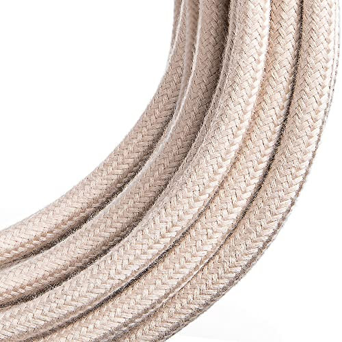 Oplot Câble textile vintage 2 fils - Câble en tissu 2 x 0,75 cm avec conducteur de terre - 5 m - Câble Eco en coton pour lampe et lampe de table et lampe suspendue - Beige - Câble de terre rétro