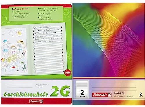 Brunnen 104499102 Geschichtenheft Klasse 2 (A4, 16 Blatt, Lineatur 2G) & 104598202 Schulheft A5 (16 Blatt, liniert, Lineatur 2, Klasse 2)