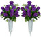 SIFOEL Flores Artificiales Cementerio con florero, Rosas Artificiales Flores conmemorativas para la decoración lápida del Cementerio (Purple)