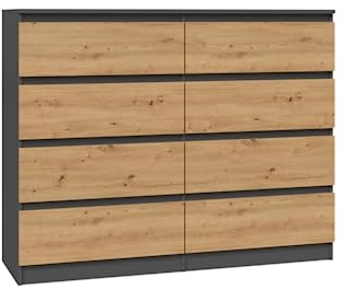 VBChome Kommode mit 8 Schubladen 120 x 40 x 97 cm Eiche Artisan - Antrazit Grifflose Schubladenkommode Mehrzweckschrank für Flur Schlafzimmer Wohnzimmer Kinderzimmer Modern Eiche Artisan - Antrazit