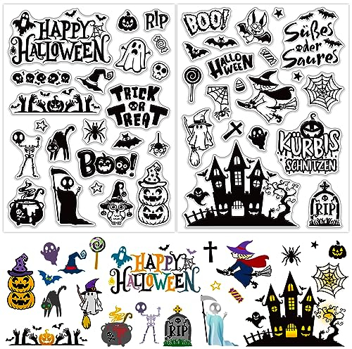BETESSIN 2 Blätter Halloween Silikonstempel Klare Stempel Clear Stamps Kürbis Geister für Kartenherstellung DIY Scrapbooking Fotoalbum Papier Geschenk Deko