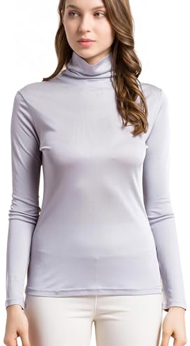 MOROUTLINE Damen 100% Mulberry Silk Turtleneck Tops T-Shirt (1er Pack)