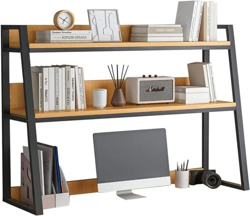 Scaffale da scrivania per scrivania del computer, scala con struttura in acciaio a 2 livelli, scaffale per organizer per libreria, scaffale per espositore per ufficio domestico