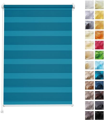 Rettika Doppelrollo ohne Bohren, klemmfix - Azurblau, Breite: 45cm, Höhe 120 - Rollos für Fenster ohne Bohren, Fenster rollos für innen, Duo Rollo
