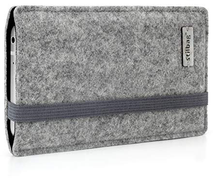 Stilbag maßgeschneiderte Handyhülle FINN - Anfertigung für Smartphones mit Case möglich | Smartphone-Tasche aus Filz | Handy Schutzhülle | Handytasche Made in Germany (Hellgrau - schwarz)