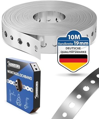 GARSIDURO® Montagelochband [19mm x 10m] | Profi Lochband aus verzinktem Stahl zur Befestigung von Kabeln, Leitungen und Rohren | Flexibles Montageband Stahl verzinkt 0,6mm stark aus Metall