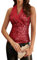 GRACE KARIN Damen Pailletten Oberteile, ärmellos, glitzernd, glitzernde Bluse, V-Ausschnitt, Elegante Oberteile für Abendpartys, Rot Pailletten, S