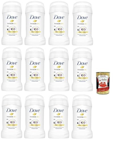 Dove, Deodorant Invisible Dry Stick, Anti -Draining Deo Stick, mit 1/4 feuchtigkeitsspendenden Creme, Nullflecken, 48 Stunden, mit nahrhaftem Öl, 12x 40 ml + Italian Gourmet polpa 400g