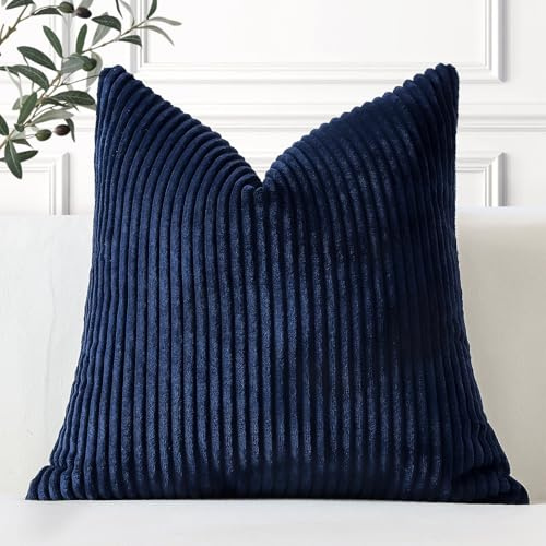 Artscope Ein Kissenbezug Kordsamt Zierkissenbezug Dekokissen Sofakissen 45x45 cm Cord Kissenhülle Couchkissen Dekorative Weiche Kissen für Sofa Wohnzimmer Zuhause Schlafzimmer Dunkelblau