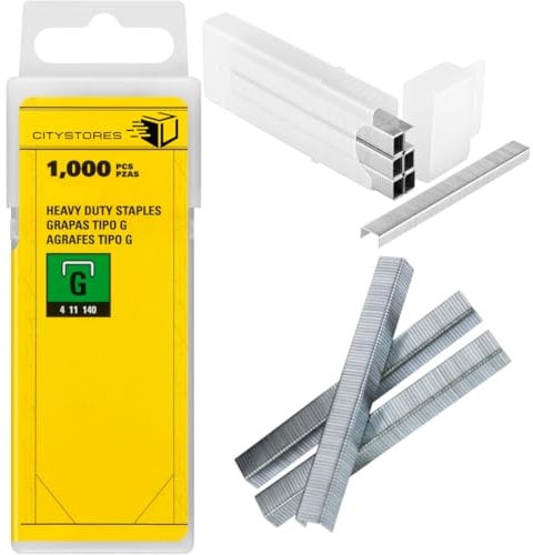 Citystores® STY 14mm Heavy-Duty Staple Heavy Duty For Staplers Hammer Tackers Ideal For Professional Use In Construction Carpentry Upholstery Yellow/Black Finish 1000 Pieces