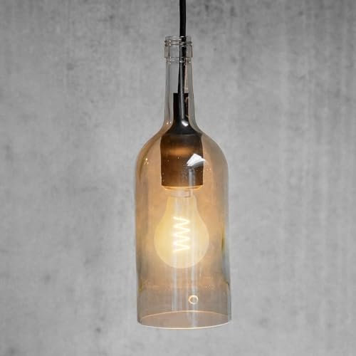 SSC-LUXon Retro Hängelampe aus echter & recycelter Weinflasche transparent 1,5l - Pendelleuchte mit LED Filament Birne extra warmweiß