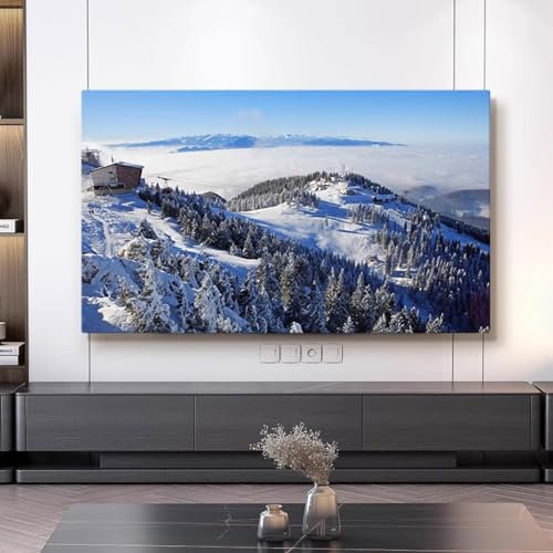 Cubierta De TV Interior para Invierno Paisaje Nevado Impresión De Paisaje Protector De Pantalla De TV De Poliéster A Prueba De Polvo De 42-100 Pulgadas para Televisores Montados (Size:100IN,Color:C)