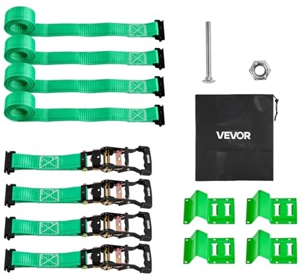 VEVOR Wheel Chock Tie-Down Kit, Chock-Style Trailer Strap, Car Kit with Buckle, Break Strength 4380 lbs & Working Load 1460 lbs Motorcycle Tie-Down System E-Hooks for ATVs, UTVs