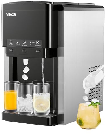 VEVOR Macchina Ghiaccio da Tavolo Multifunzione, Distributore d'Acqua da Tavolo, Produzione Rapida con Contenitore di Stoccaggio, Ghiaccio Sferico o Tritato e Acqua Fredda, per Feste in Cucina