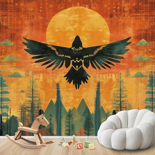 Fototapete Adler, ethnisches Vogelmotiv, indische Tapete, Vliestapete, Wohnzimmer, Schlafzimmer, Kinderzimmer, Wanddekoration, 150 cm x 105 cm