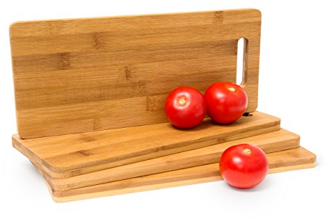 Relaxdays Schneidebrett Bambus mit Griff H x B x T: ca. 1,5 x 35 x 15 cm Küchenbretter im 4er Set auch als Frühstücksbrettchen und Servierbrett aus Holz beidseitig nutzbar messerschonend robust, natur