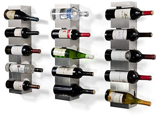 brightmaison Weinregal für 15 Flaschen, wandmontiert und stapelbar, Flaschenhalter, Aufbewahrungs-Organizer mit oberem Regal, Design für Moderne Dekoration, Metall, 3er-Set (hält 15 Flaschen)