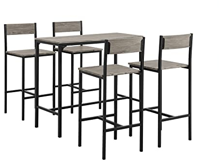 SoBuy Set de 1 Table + 4 Tabourets, Ensemble Table de Bar Bistrot + 4 Tabourets, Table Mange-Debout, Table Haute Cuisine, pour Salle à Manger, Cuisine, Salon, Blacon, Naturel OGT14-N