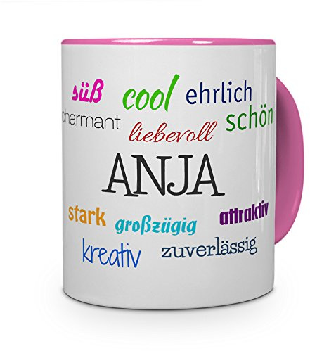 printplanet Tasse mit Namen Anja - Positive Eigenschaften von Anja - Namenstasse, Kaffeebecher, Mug, Becher, Kaffeetasse - Farbe Rosa