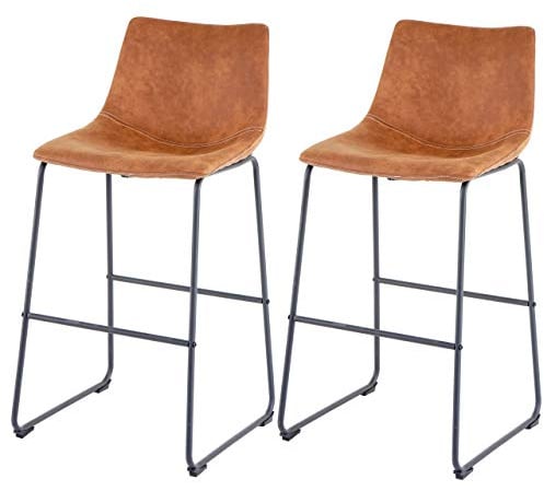 Mendler 2er-Set Barhocker HWC-D70 Stoff/Textil - Vintage Wildlederimitat | Barstuhl, Tresenhocker