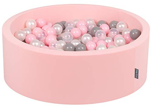 KiddyMoon Piscine À Balles pour Bébé Rond 90X30cm/300 Balles 7Cm Fosses À Boules Jouet Enfant, Rose: Perle/Gris/Transparent/Rose Poudré
