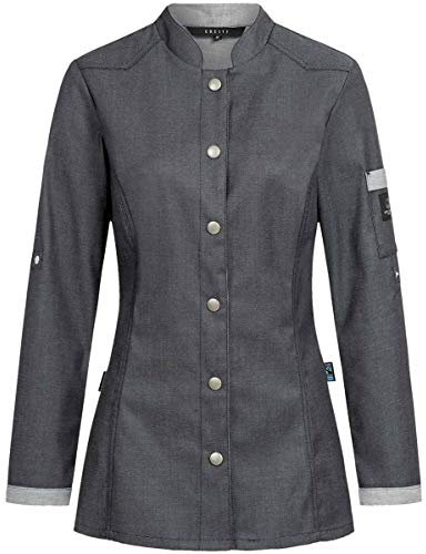 GREIFF Größe L Gastro Moda Damen Cuisine Premium Kochjacke Bikerstyle Regular Fit Denimoptik Anthrazit Modell 5415 6913