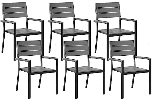Beliani Gartenstuhl 6er Set mit Armlehnen Aluminium schwarz Kunstholz grau modern Como