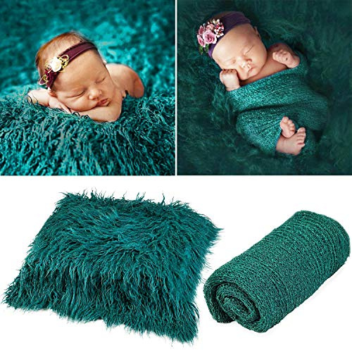 De feuilles Newborn Baby Photo Props Knit Ripple Wraps and Blankets Photography Mat DIY Photo Outfits for Baby Boys Girls (Green)