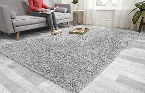 Super Soft FLUFFY Shaggy Rug Anti-Slip Carpet Mat Living Room Large Area Rugs Modern Floor Bedroom Extra Large Size Non Shedding (Silver, 200cm x 290cm (6.6ft x 9.5ft))