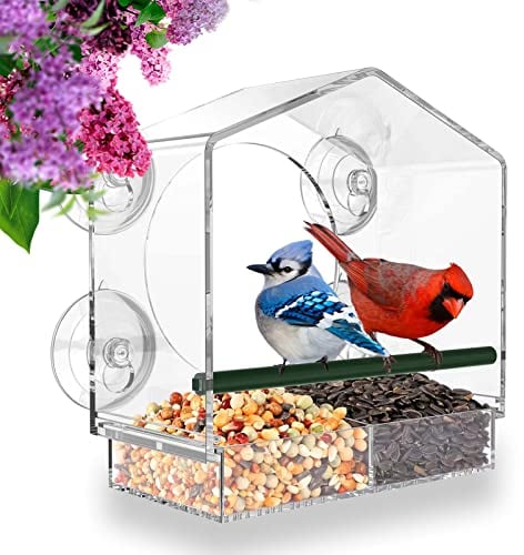 MrCrafts Fenster-Vogelfutterspender, Transparenter Vogelhaus Fensterscheibe für Wildvöge, Einzigartige Geschenke, Hausstil, Window Bird Feeder, Bird House
