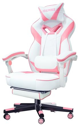 HEADMALL Pink Gaming Chair with Footrest Ergonomic Oversized Manufactured by Listed Company,Video Game Chairs with Lumbar and Head Pillow, for Adults Teens Secret Lab Pink&White