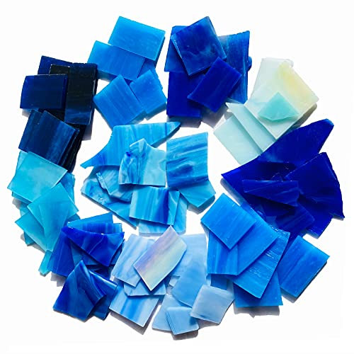 PALJOLLY Mosaikfliesen Buntglasplatten zum Basteln, gemischte blaue Farben und verschiedene Formen, 1 kg Vorteilspackung