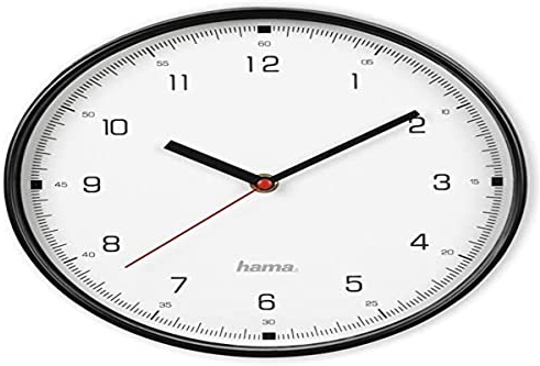 Hama Wanduhr ohne tickgeräusche (leise Wohnzimmer-Uhr mit großem Ziffernblatt, analoge Küchenuhr inkl. Batterie) schwarz, 00186446, Schwarz