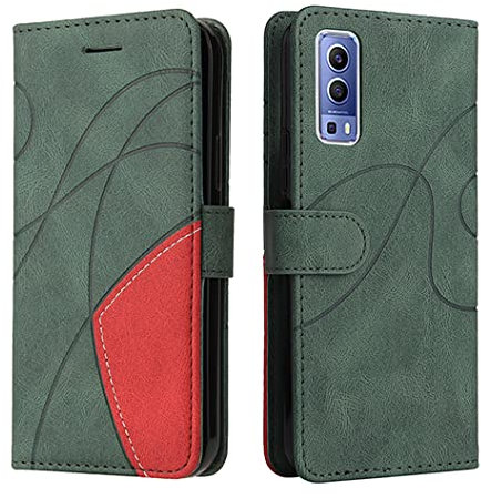 XITEN Housse pour Telephone Vivo Y52 5G(Vivo Y72 5G) Etui, PU/TPU Rétro Retourner Cuir Coque Magnétique Anti Chute Portefeuille Protection Case Cover, Vert