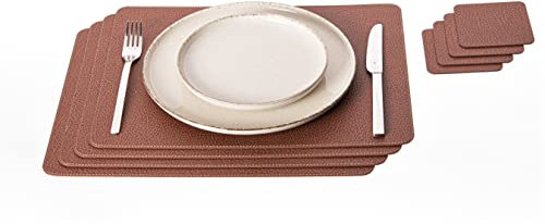 Nikalaz Lot de 4 Set de Table et 4 Dessous de Verres, Cuir Naturel Recyclé (45.7 x 33 cm, Marron Sale)