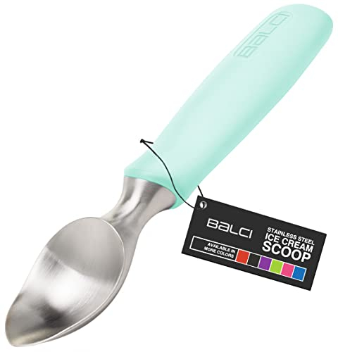 BALCI Eisportionierer - Robuster Eisportionierer aus Edelstahl mit rutschfestem Gummigriff - Profi Eisspaten aus Metall - Spülmaschinenfest - Mint